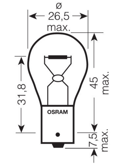Лампа OSRAM цокольная P21W BA15s 524.849 ECE R37 (7506)