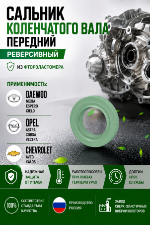 Сальник коленчатого вала передний Daewoo Nexia, Chevrolet Aveo, Opel Astra, Corsa, Vectra, СЭВИ Экстрим(копия)