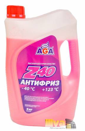 Антифриз красный AGA Z40 -40°С +123°С 5 литров универсальный, совместимый с G11, G12, G12+, G12++, G13 AGA002Z