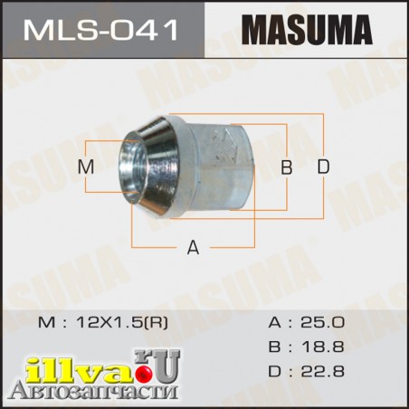 Гайка колеса M 12 x 1,5 открытая под ключ 19 MASUMA MLS-041
