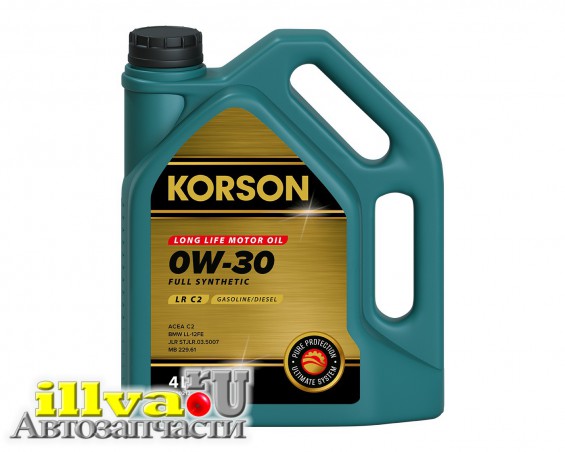 Моторное масло KORSON FULL SYNTHETIC 0W⁠-⁠30 LR C2 синтетическое 4 л KS00212