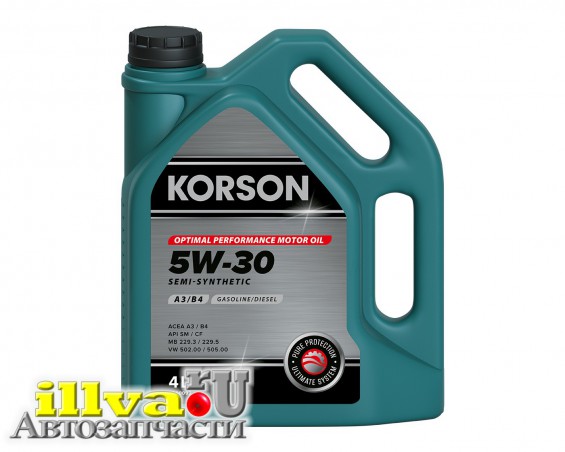Моторное масло KORSON SEMI SYNTHETIC 5W⁠-⁠30 A3/B4 4 л полусинтетическое KS00092