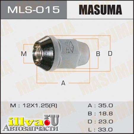 Гайка колеса M 12 x 1,25 конус с юбкой средняя под ключ 19 для Suzuki Grand Vitara 05- MASUMA MLS-015