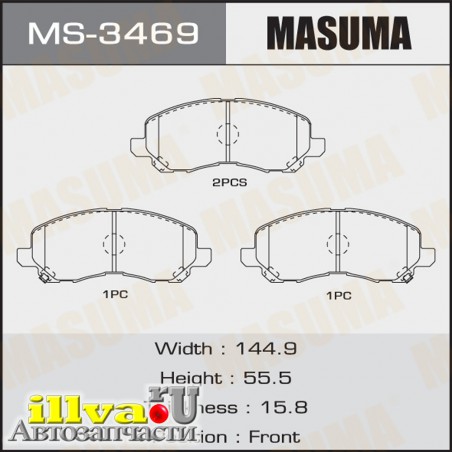 Колодки тормозные передние для Mitsubishi Lancer (CS, CY) 03-, ASX 10-, Outlander 07- MASUMA MS-3469