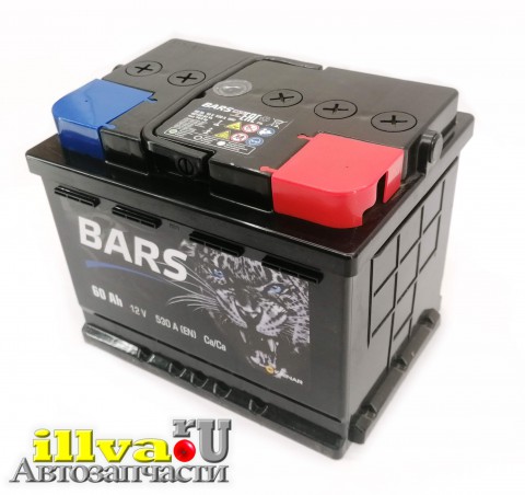 Аккумулятор Барс, аккумуляторная батарея Bars 60 Ач о/п 6СТ-60,0 VL ток 530А Ca/Ca