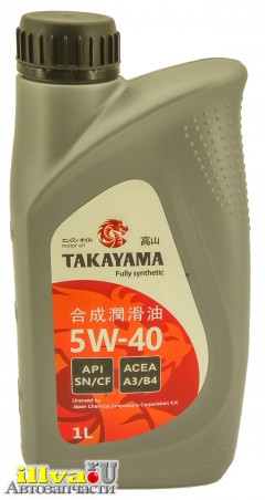 Масло моторное Takayama  5W40 API SN/CF Fully synthetic ACEA A3/B4 1 литр