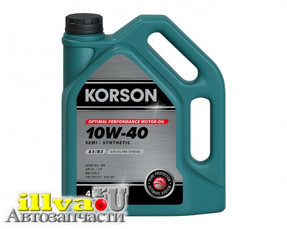 Моторное масло KORSON SEMI SYNTHETIC 10W⁠-⁠40 A3/B3 полусинтетическое 4 л KS00042