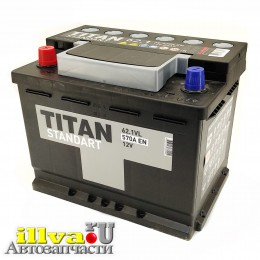 Аккумулятор 62Ач Титан Стандарт 6СТ-62,1 VL, сила тока 570 А EN прямая полярность