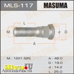 Шпилька колеса M 12 x 1.5 x 50 для автомобилей Toyota длинная, посадочная D=14 MASUMA MLS-117