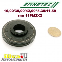 Сальник под шток 16 мм в размере 30,00/42,00*5,30/11,50 тип сальника 11PM2X2 Италия Emmetec 03-479