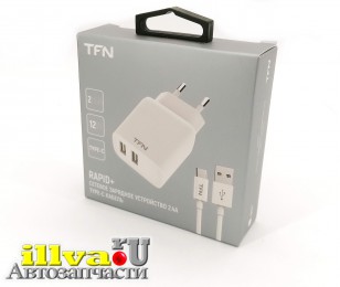Зарядное устройство USB 2,4A Rapid с кабелем Type-C белый TFN-WCRPD12W2U04