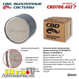 Нейтрализатор каталитический (ремонтный блок) 91*80/600Е5-B CBD700.402