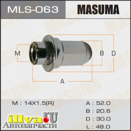 Гайка колеса M 14 x 1.5 с шайбой 30 под ключ 21 для автомобилей Toyota MASUMA MLS-063