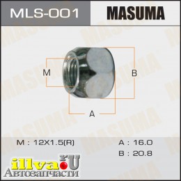 Гайка колеса M 12 x 1,5 открытая под ключ 21 для автомобилей Toyota; Mitsubishi; Mazda MASUMA MLS-001