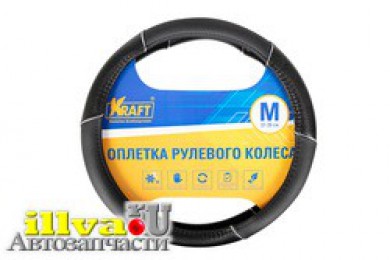 Оплетка руля M Kraft искусственная кожа черная с виниловыми вставками 38 см KT 800318