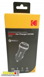 Устройство зарядное для телефона KODAK UC109, 1 USB-порт Quick Charge 3.0 +  1 USB-порт 2,4А