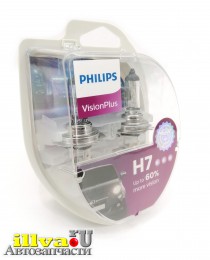 Лампа галогеновая Philips H7 VisionPlus мощность +60% 12V 55W PX26d S2 сделано в Польше Philips 12972VPS2