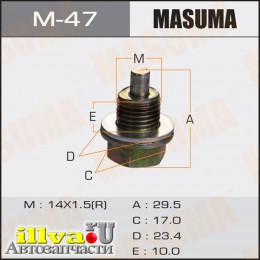 Маслосливная пробка, болт маслосливной с магнитом M14X1,5 артикул 8-94316-800-0, 8-94152-613-0, 90009-PH1-000 Masuma M-47