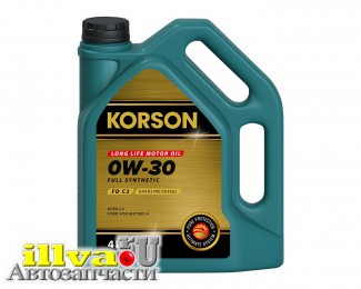 Моторное масло KORSON FULL SYNTHETIC 0W⁠-⁠30 FD C2 синтетическое 4 л KS00232