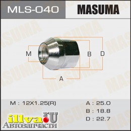 Гайка колеса M 12 x 1,25 открытая под ключ 19 MASUMA MLS-040