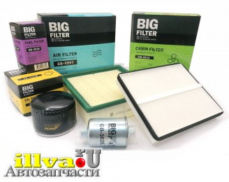 Набор фильтров для ТО а/м ВАЗ 2110 после 2003 года (фильтр воздушный, фильтр масляный, фильтр салонный, фильтр топливный) BIG Filter GB102M/GB9597/GB9833/GB302E