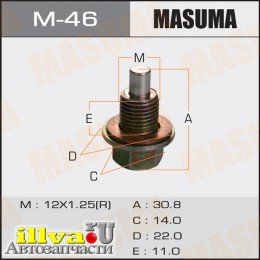 Болт слива масла M12 x 1.25 для автомобилей Nissan; Infiniti с магнитом 11128-01M04 MASUMA M-46