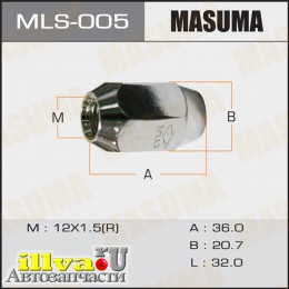 Гайка колеса M 12 x 1,5 стандартный конус средняя под ключ 21 MASUMA MLS-005