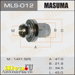 Гайка колеса M 14 x 1,5 с шайбой D=33 под ключ 22 для Toyota Land Cruiser MASUMA MLS-012