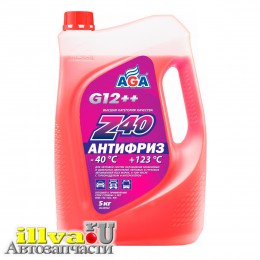 Антифриз красный AGA Z40 -40°С +123°С 5 литров универсальный, совместимый с G11, G12, G12+, G12++, G13 AGA002Z