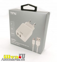 Зарядное устройство USB 2,4A Rapid с кабелем microUSB. белый TFN-WCRPD12W2U02