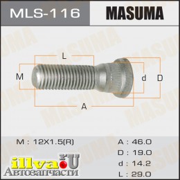 Шпилька колеса M 12 x 1.5 x 46 для автомобилей Toyota короткая, посадочная D=14 MASUMA MLS-116